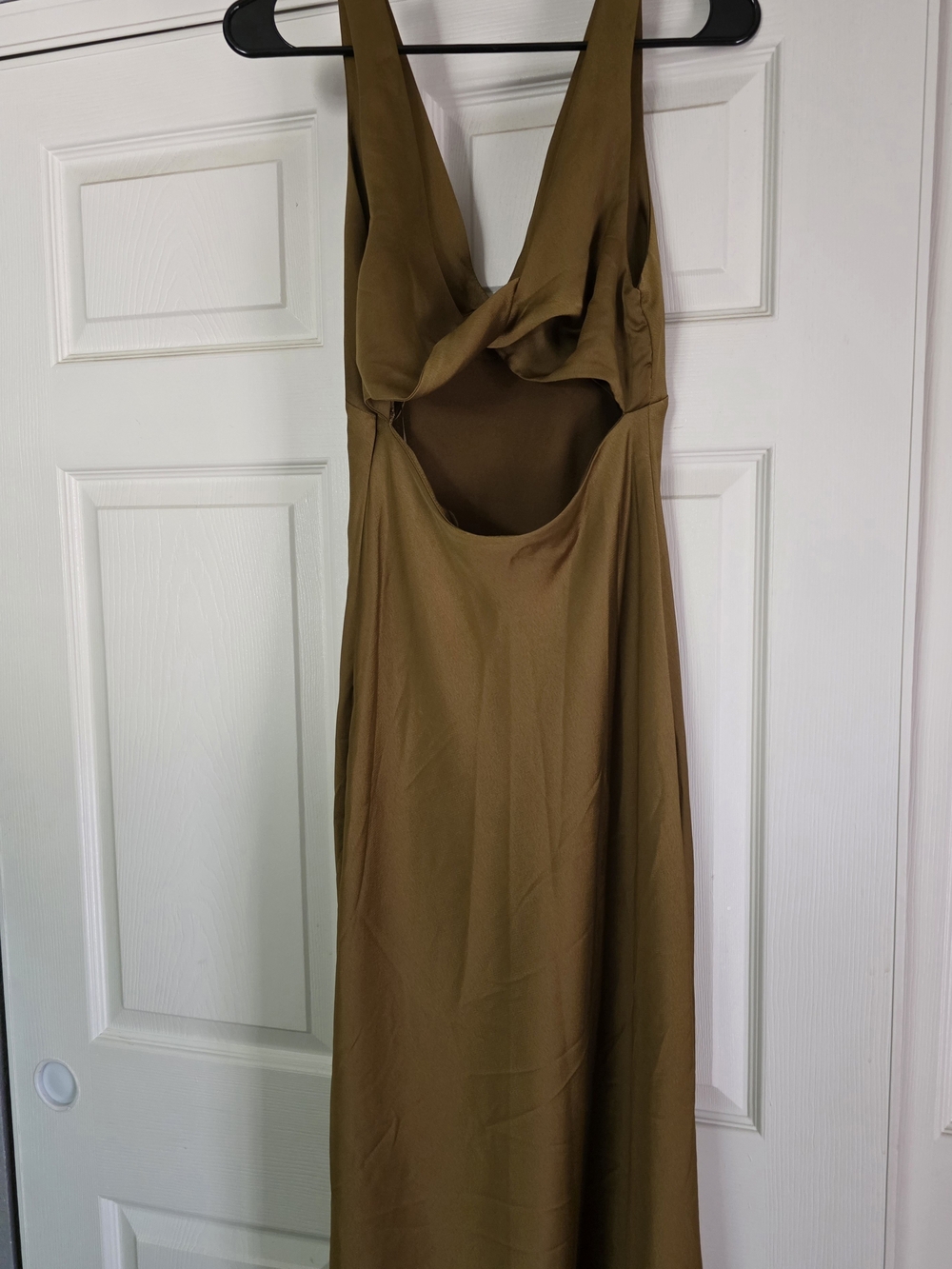 Zara Satin V-Neck Maxi Dress in Olive Gold Green - Picture 6 of 7